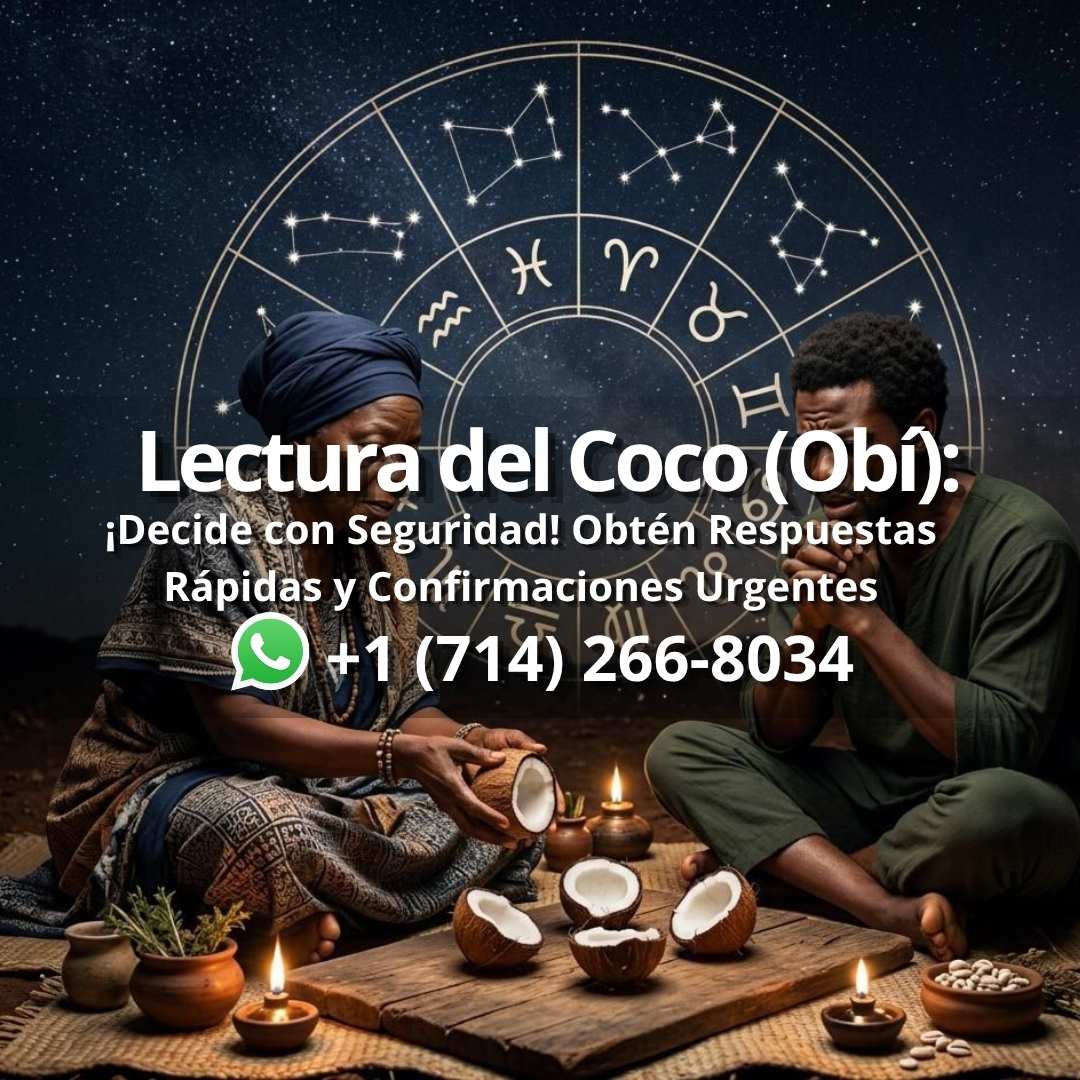 banner lectura sagrada del coco obi oraculo yoruba personas respuestas espirituales botanica virgen de guadalupe
